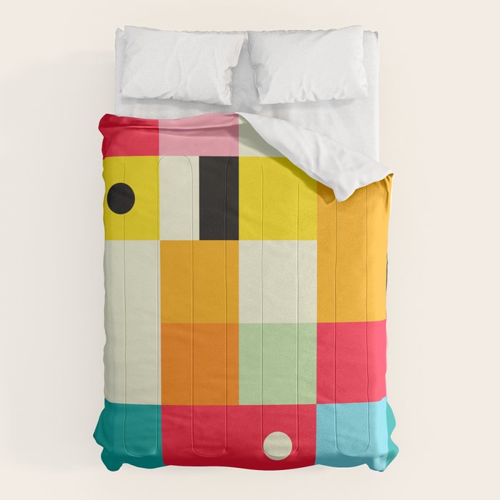 Geometric Bauhaus Pattern | Retro Arcade Video Game | Abstract Shapes Comforter Gallery Image 6