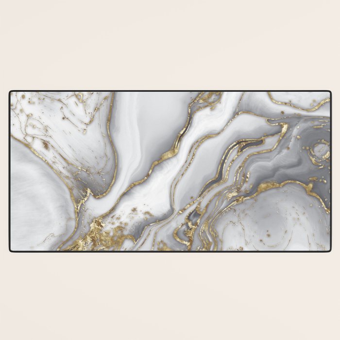 Grey liquid marble - pearl and gold Desk Mat Gallery Image 3