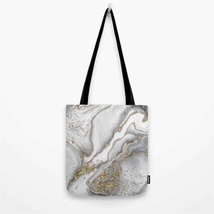 Grey liquid marble - pearl and gold Tote Bag Gallery Image 2