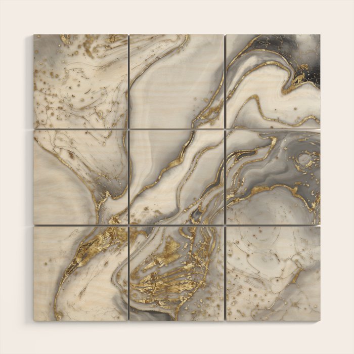 Grey liquid marble - pearl and gold Wood Wall Art Gallery Image 1