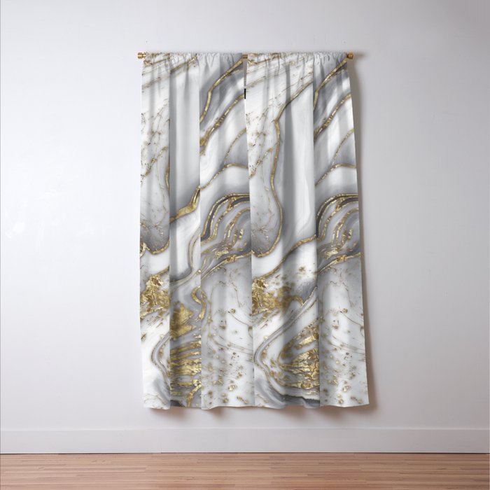 Grey liquid marble - pearl and gold Window Curtain Gallery Image 3
