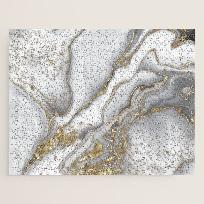 Grey liquid marble - pearl and gold Jigsaw Puzzle Gallery Image 1