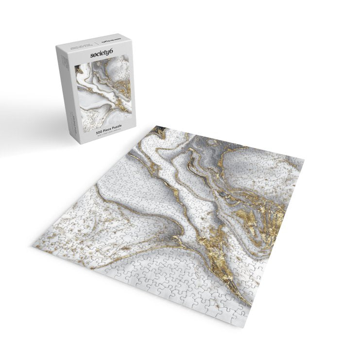 Grey liquid marble - pearl and gold Jigsaw Puzzle Gallery Image 2