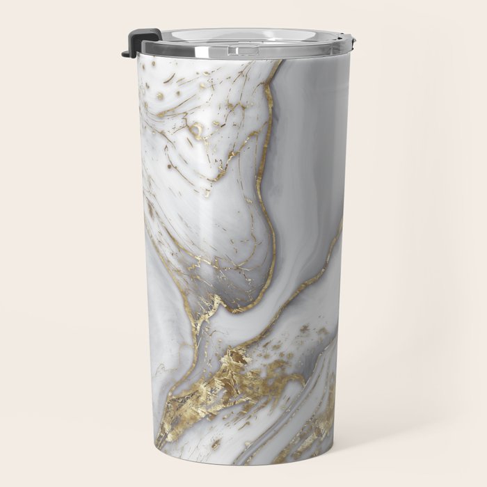 Grey liquid marble - pearl and gold Travel Mug Gallery Image 3