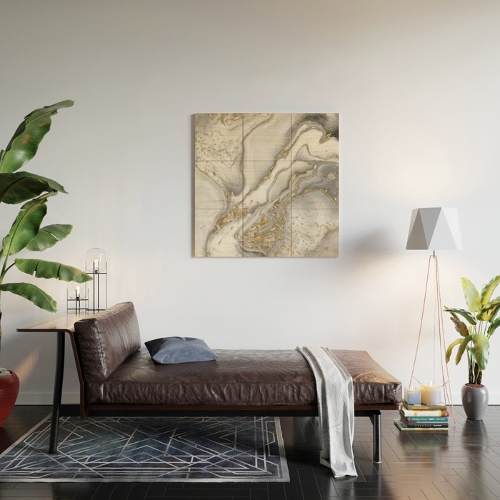 Grey liquid marble - pearl and gold Wood Wall Art Gallery Image 2