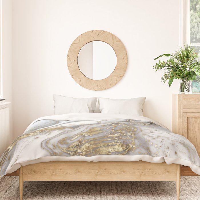 Grey liquid marble - pearl and gold Duvet Cover Gallery Image 3