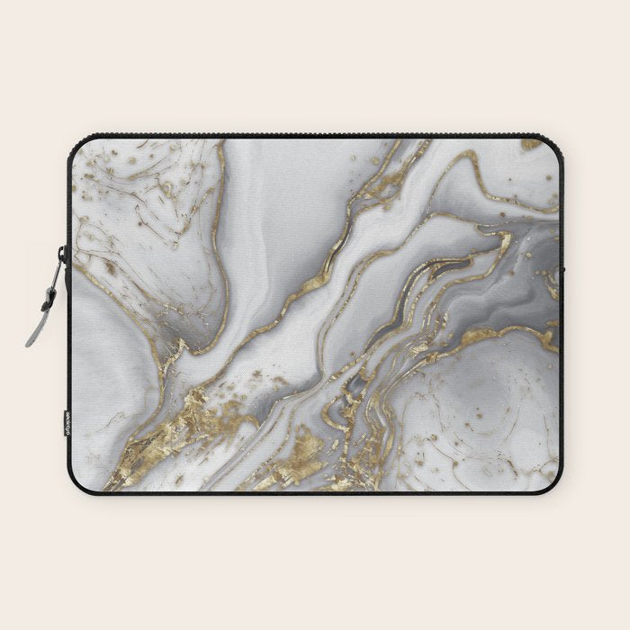 Grey liquid marble - pearl and gold Laptop Sleeve Gallery Image 1