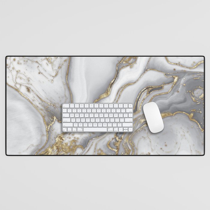 Grey liquid marble - pearl and gold Desk Mat Gallery Image 1
