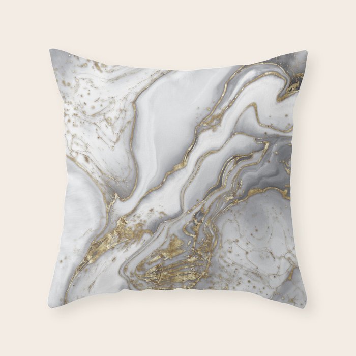 Grey liquid marble - pearl and gold Throw Pillow Gallery Image 6