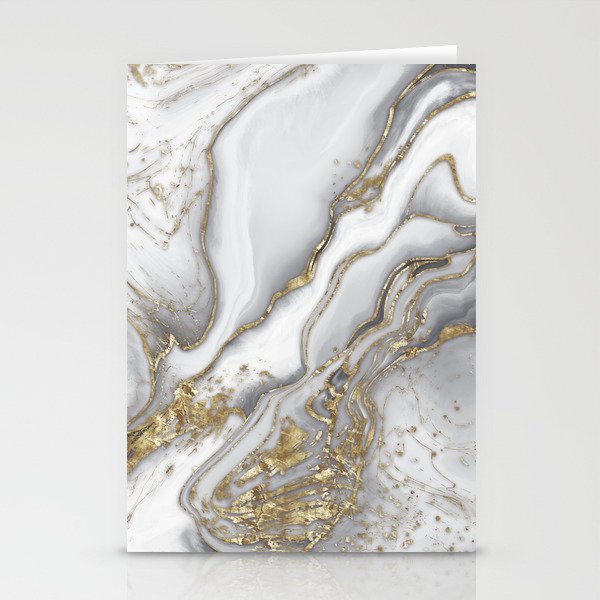 Grey liquid marble - pearl and gold Stationery Card Gallery Image 1