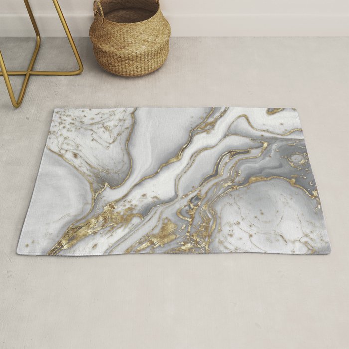 Grey liquid marble - pearl and gold Rug Gallery Image 1