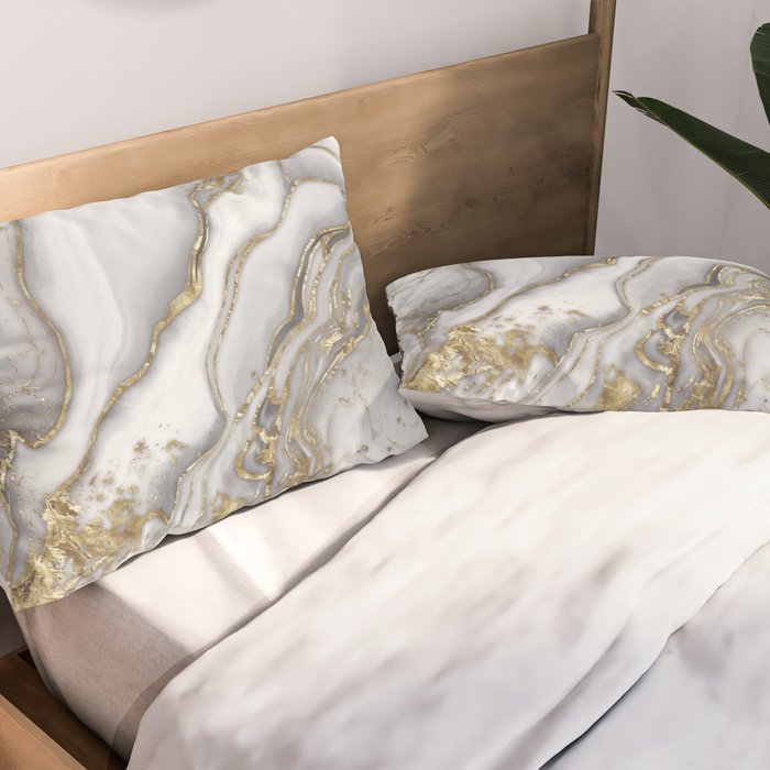 Grey liquid marble - pearl and gold Pillow Sham Gallery Image 2