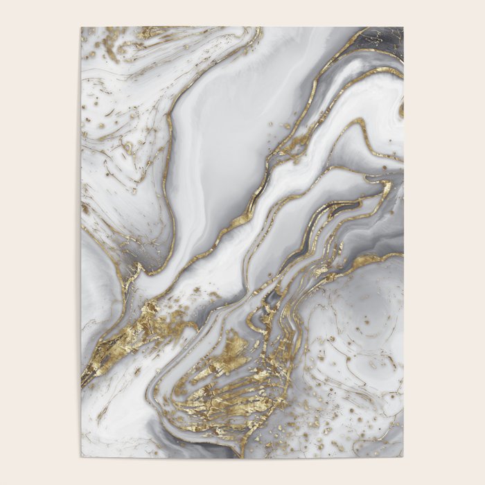 Grey liquid marble - pearl and gold Poster Gallery Image 4