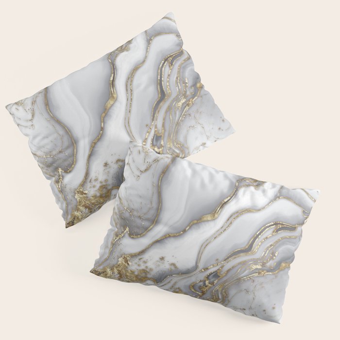Grey liquid marble - pearl and gold Pillow Sham Gallery Image 3