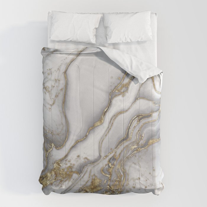 Grey liquid marble - pearl and gold Comforter Gallery Image 1