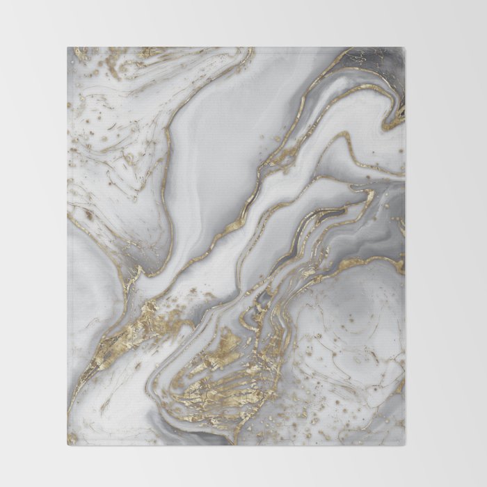 Grey liquid marble - pearl and gold Throw Blanket Gallery Image 2