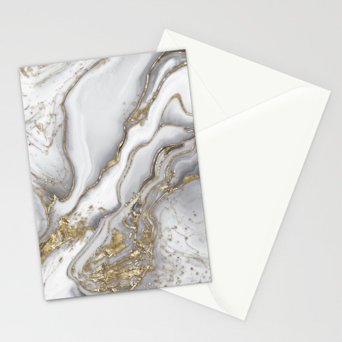 Grey liquid marble - pearl and gold Stationery Card Gallery Image 2