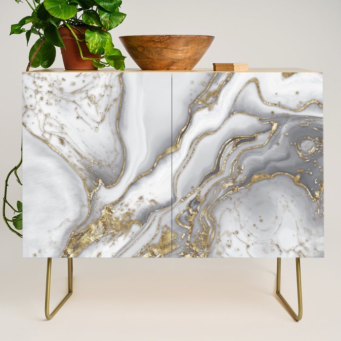 Grey liquid marble - pearl and gold Credenza Gallery Image 1
