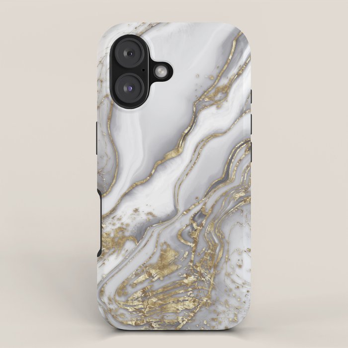 Grey liquid marble - pearl and gold iPhone Case Gallery Image 1