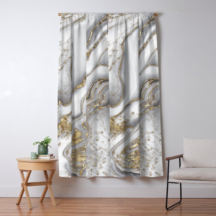 Grey liquid marble - pearl and gold Window Curtain Gallery Image 5
