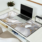 Grey liquid marble - pearl and gold Desk Mat Gallery Image 2