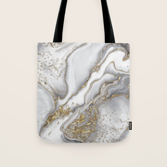 Grey liquid marble - pearl and gold Tote Bag Gallery Image 1