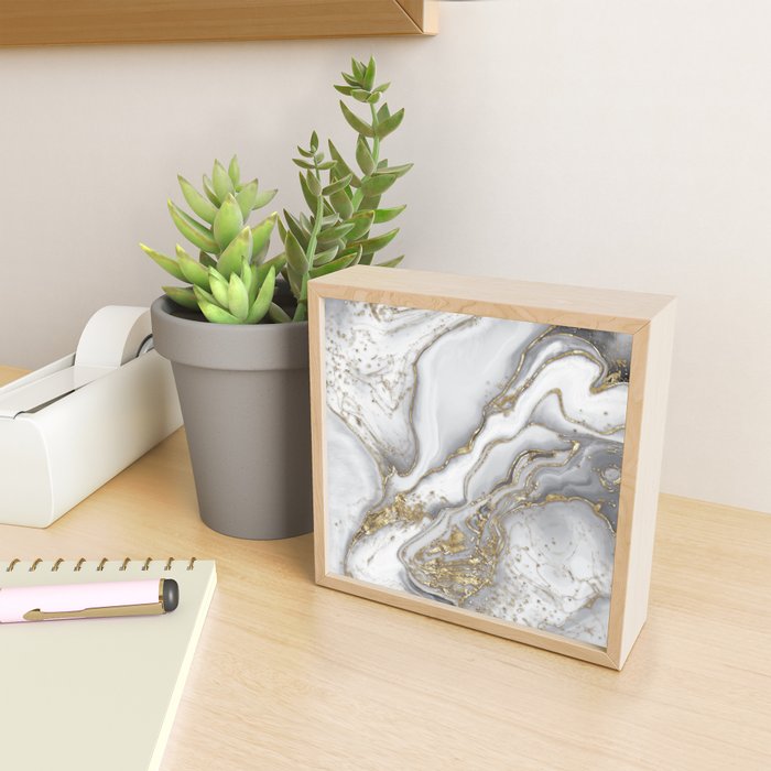 Grey liquid marble - pearl and gold Mini Art Print Gallery Image 2