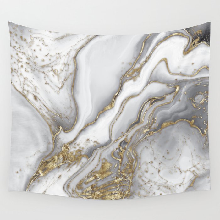 Grey liquid marble - pearl and gold Wall Tapestry Gallery Image 4