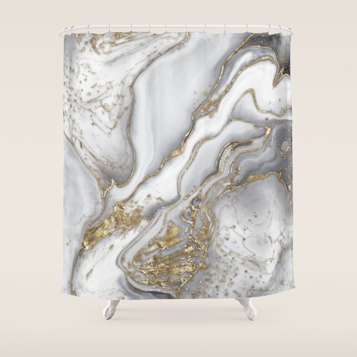 Grey liquid marble - pearl and gold Shower Curtain Gallery Image 1