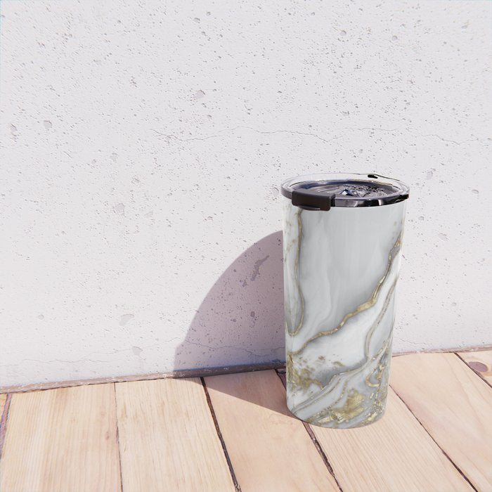 Grey liquid marble - pearl and gold Travel Mug Gallery Image 4