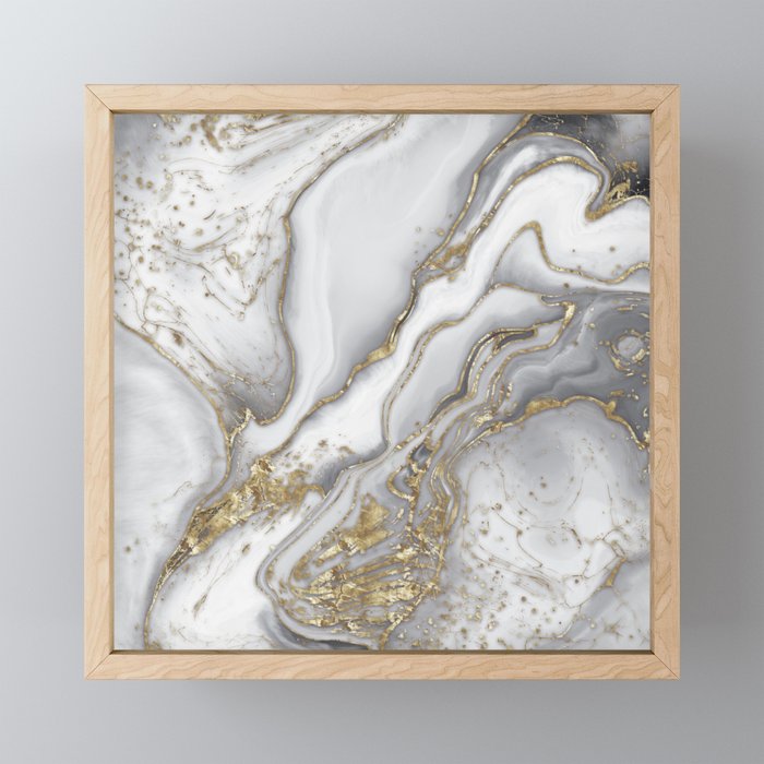Grey liquid marble - pearl and gold Mini Art Print Gallery Image 1