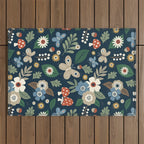 Woodland Forest Flowers - Navy Blue Outdoor Rug Gallery Image 1