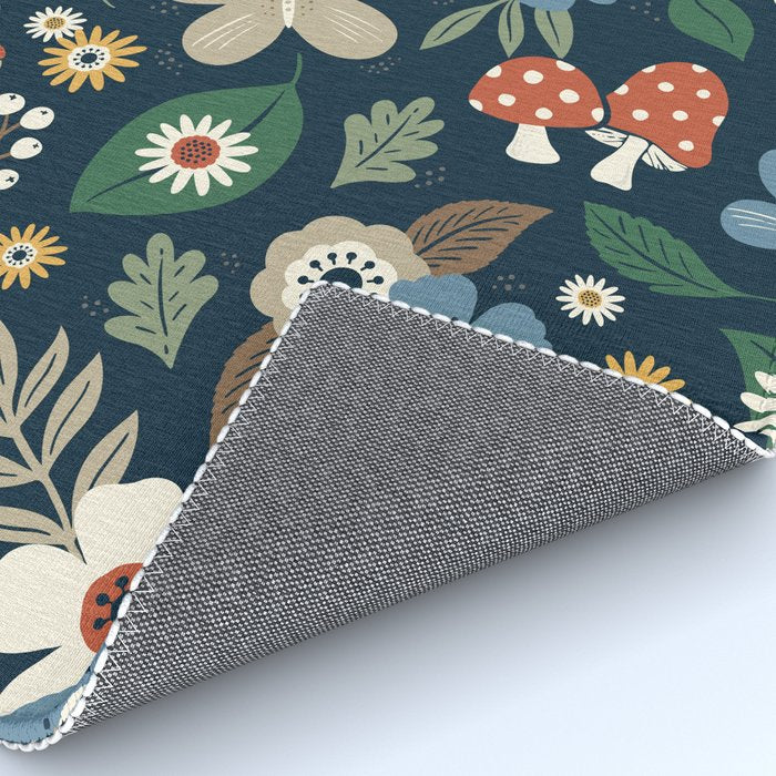 Woodland Forest Flowers - Navy Blue Rug Gallery Image 4