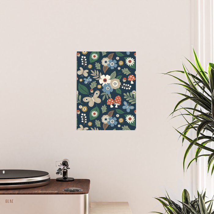 Woodland Forest Flowers - Navy Blue Poster Gallery Image 2