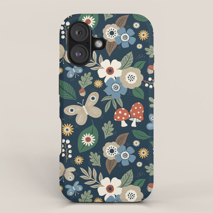 Woodland Forest Flowers - Navy Blue iPhone Case Gallery Image 1