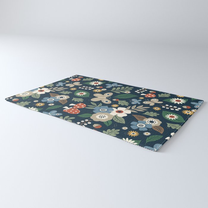 Woodland Forest Flowers - Navy Blue Rug Gallery Image 3