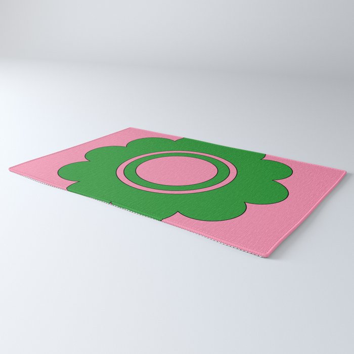 Cute Retro Flower Pink and Green Rug Gallery Image 3