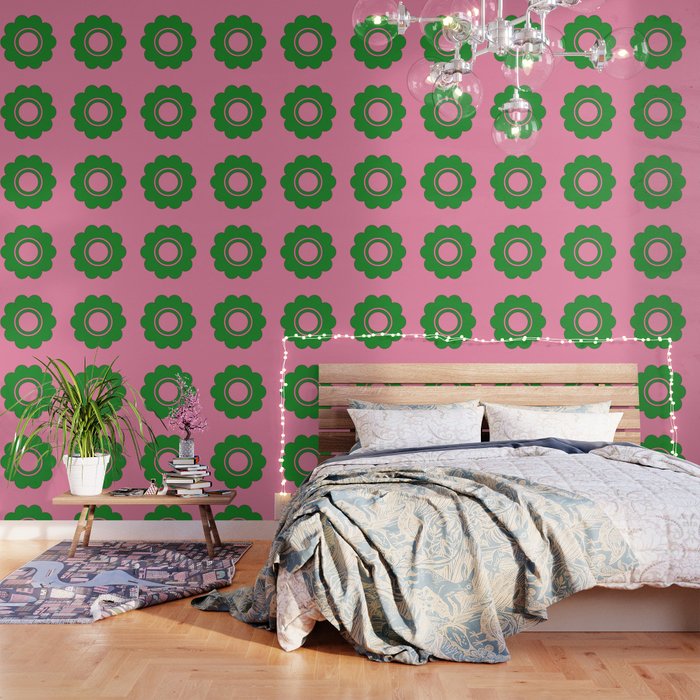 Cute Retro Flower Pink and Green Wallpaper Gallery Image 3