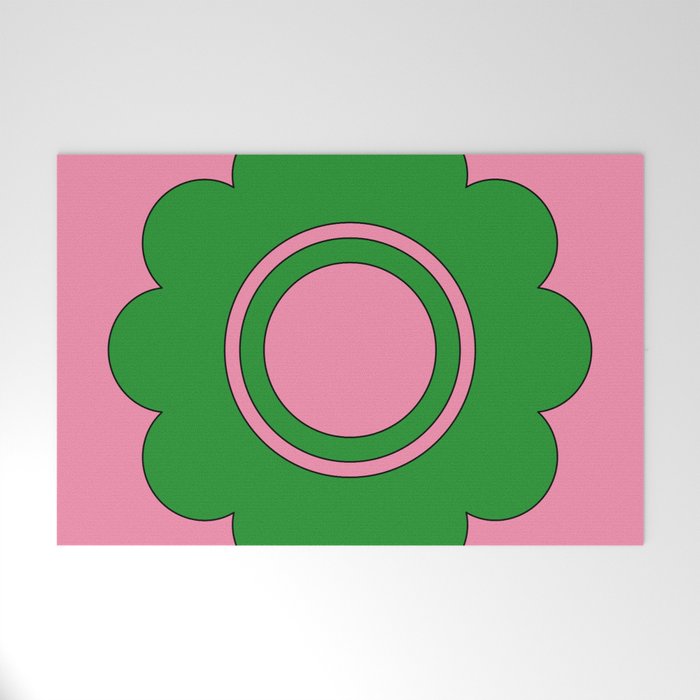 Cute Retro Flower Pink and Green Welcome Mat Gallery Image 1
