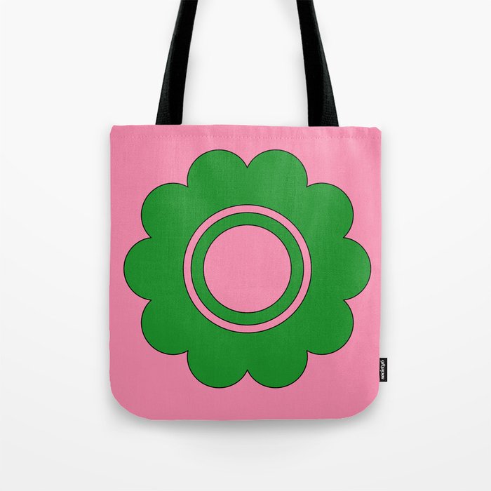Cute Retro Flower Pink and Green Tote Bag Gallery Image 1