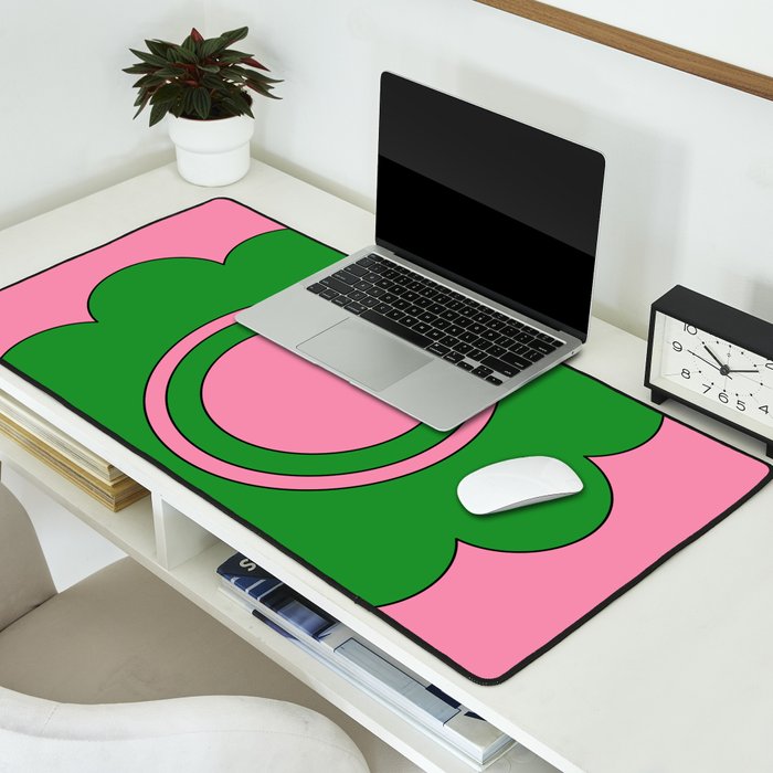 Cute Retro Flower Pink and Green Desk Mat Gallery Image 2