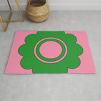 Cute Retro Flower Pink and Green Rug Gallery Image 1