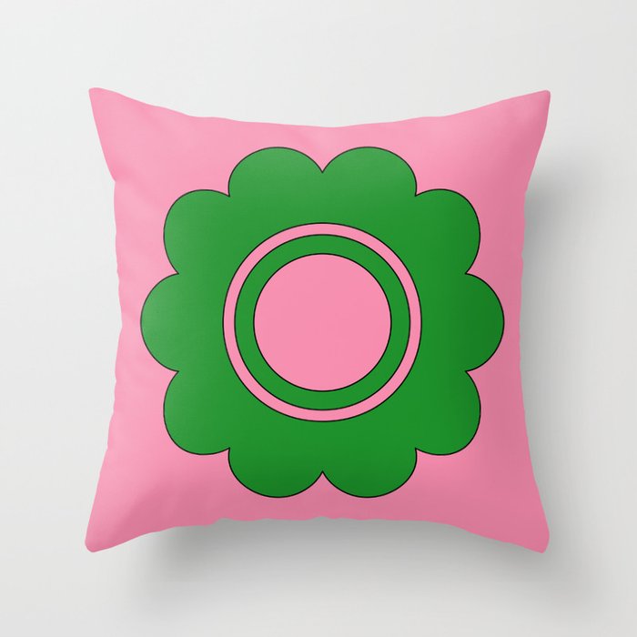 Cute Retro Flower Pink and Green Throw Pillow Gallery Image 1