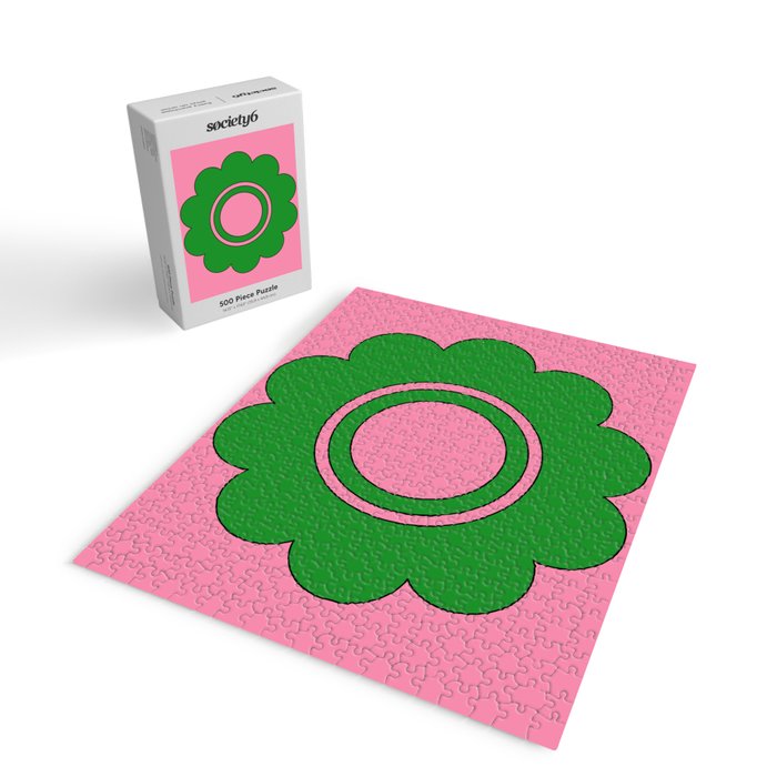 Cute Retro Flower Pink and Green Jigsaw Puzzle Gallery Image 2