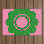 Cute Retro Flower Pink and Green Outdoor Rug Gallery Image 1