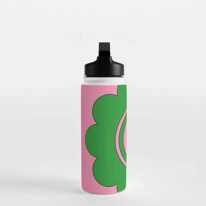 Cute Retro Flower Pink and Green Water Bottle Gallery Image 3