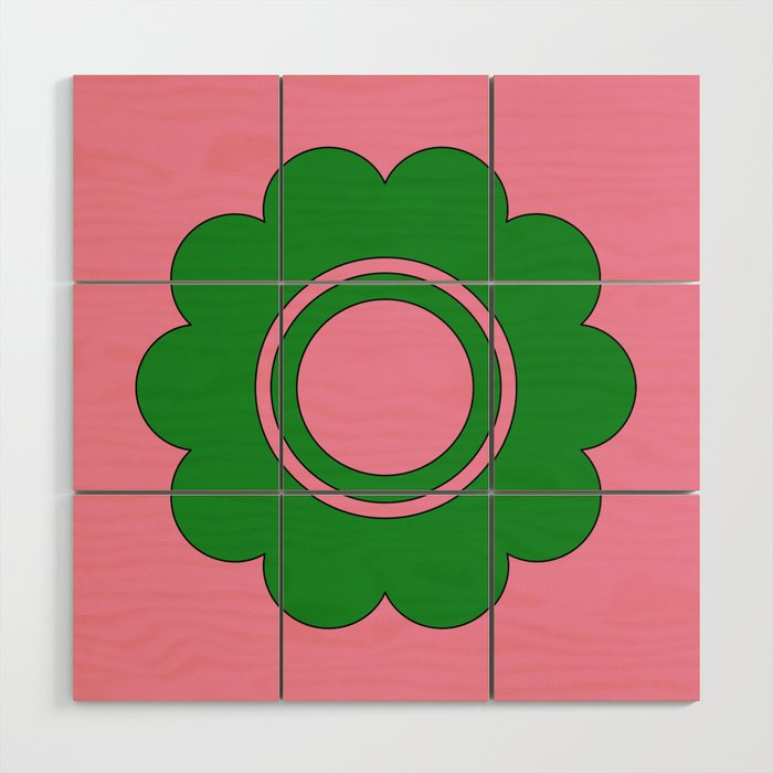 Cute Retro Flower Pink and Green Wood Wall Art Gallery Image 1