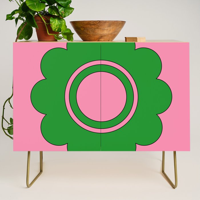 Cute Retro Flower Pink and Green Credenza Gallery Image 1