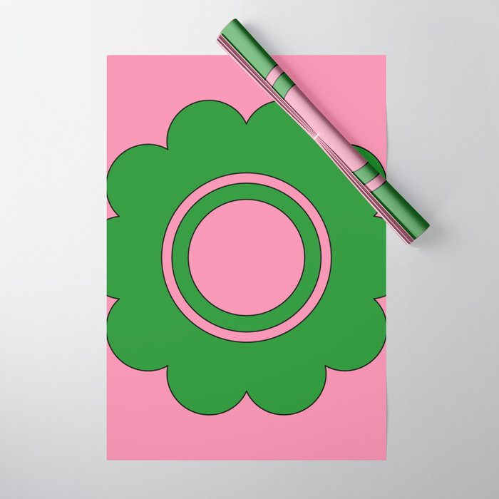 Cute Retro Flower Pink and Green Wrapping Paper Gallery Image 1