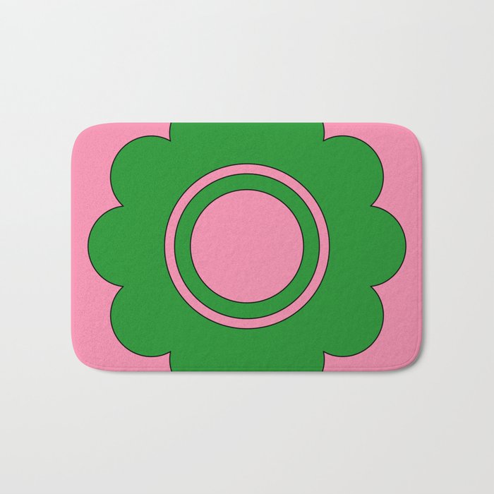 Cute Retro Flower Pink and Green Bath Mat Gallery Image 1